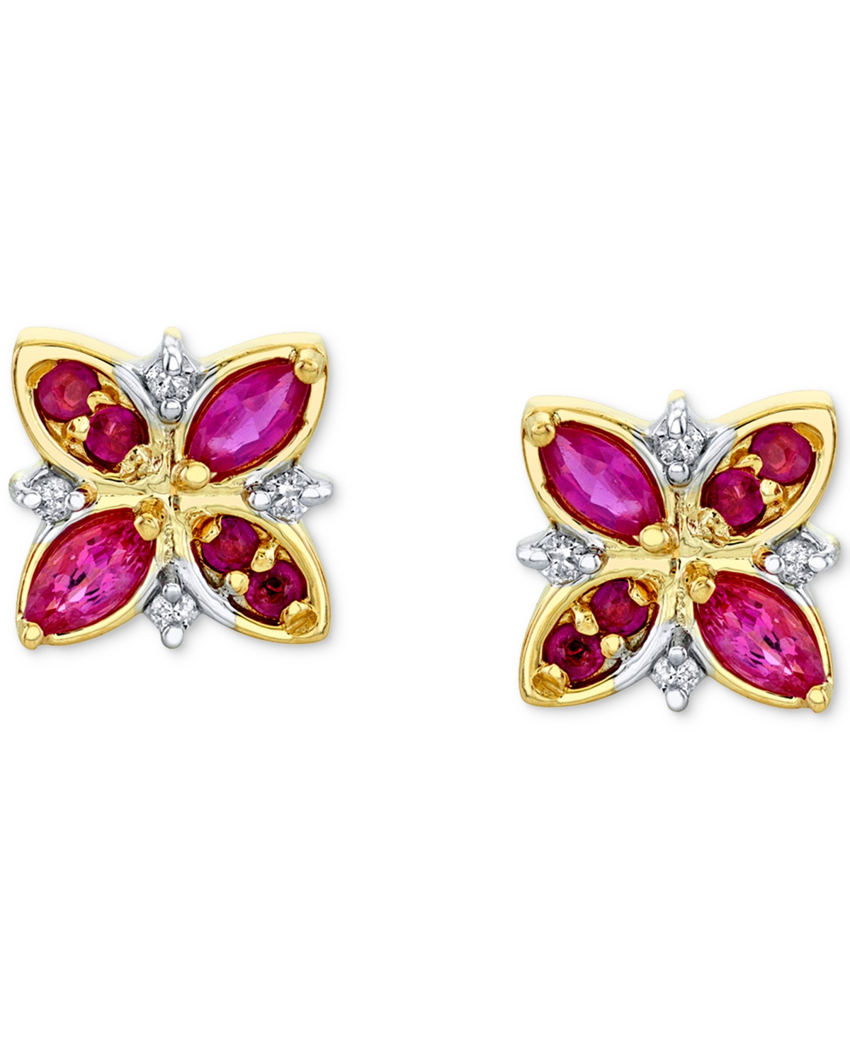 (5/8 ct. t.w.) & Diamond (1/20 ct. t.w.) Cluster Stud Earrings in 14k Gold - Ruby