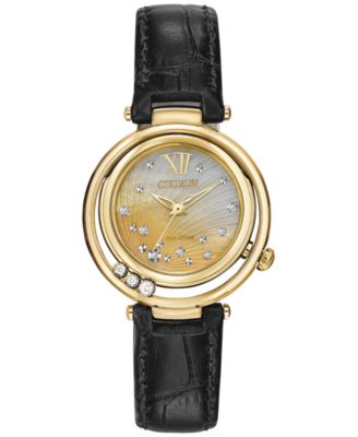 Citizen - Women's Eco-Drive L Series Sunrise Diamond Accent Black Leather Strap Watch 29mm EM0322-02Y