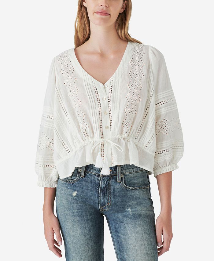 Lucky Brand Embroidered Eyelet Top - Women's Shirts/Blouses in Lucky White