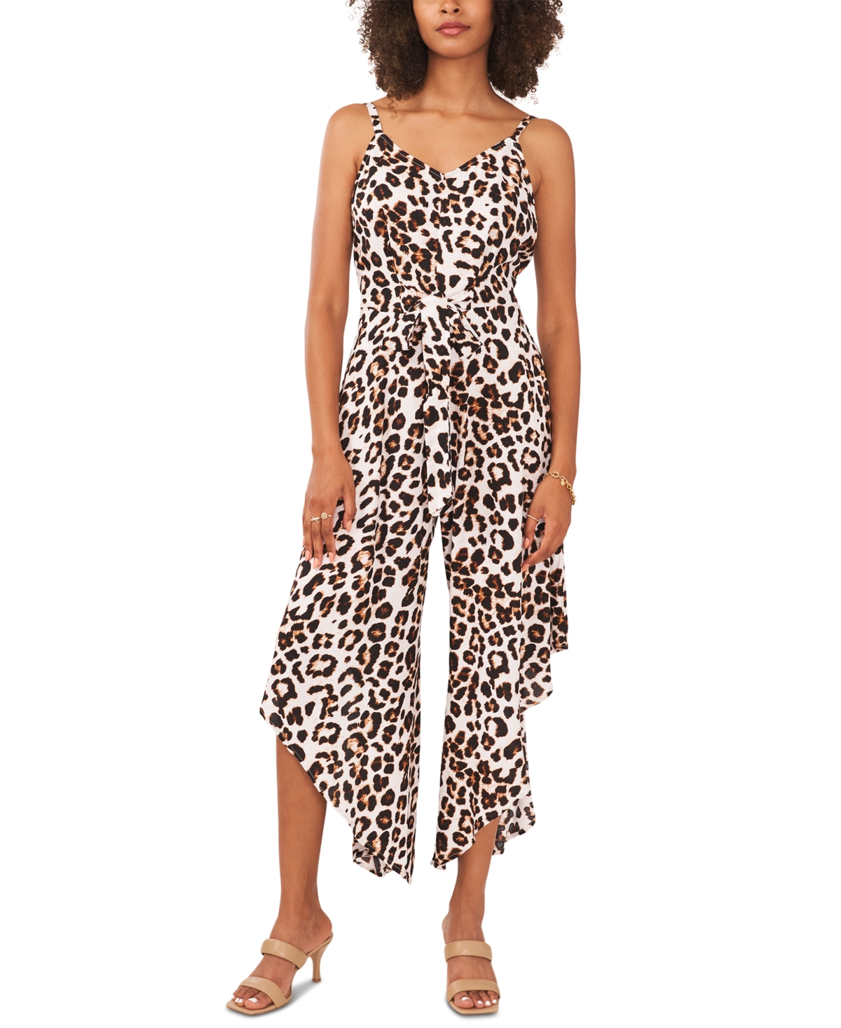 Vince Camuto Women's Animal-Print Tie-Front Sleeveless Jumpsuit
