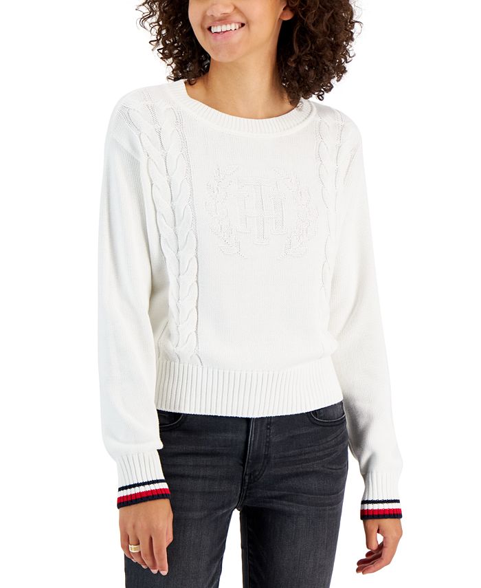 Tommy Hilfiger Women's Textured-Logo Sweater Macy's