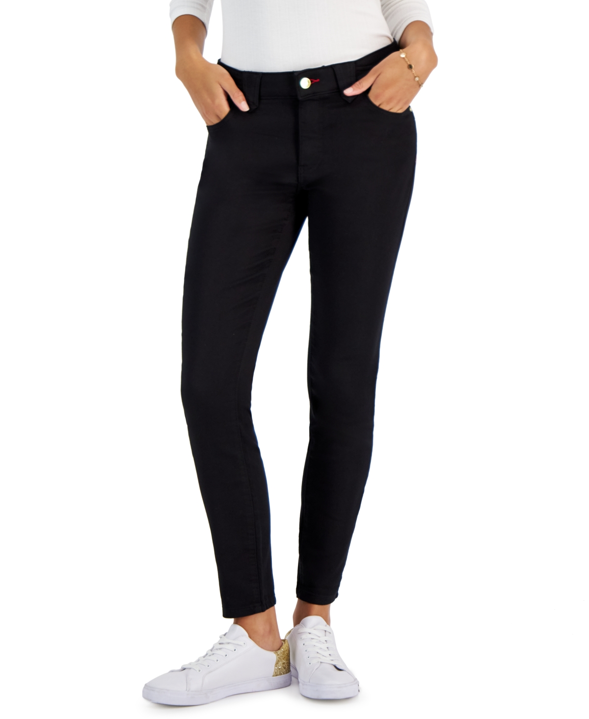Shop Tommy Hilfiger Women's Th Flex Waverly Sateen Skinny Pants In Black