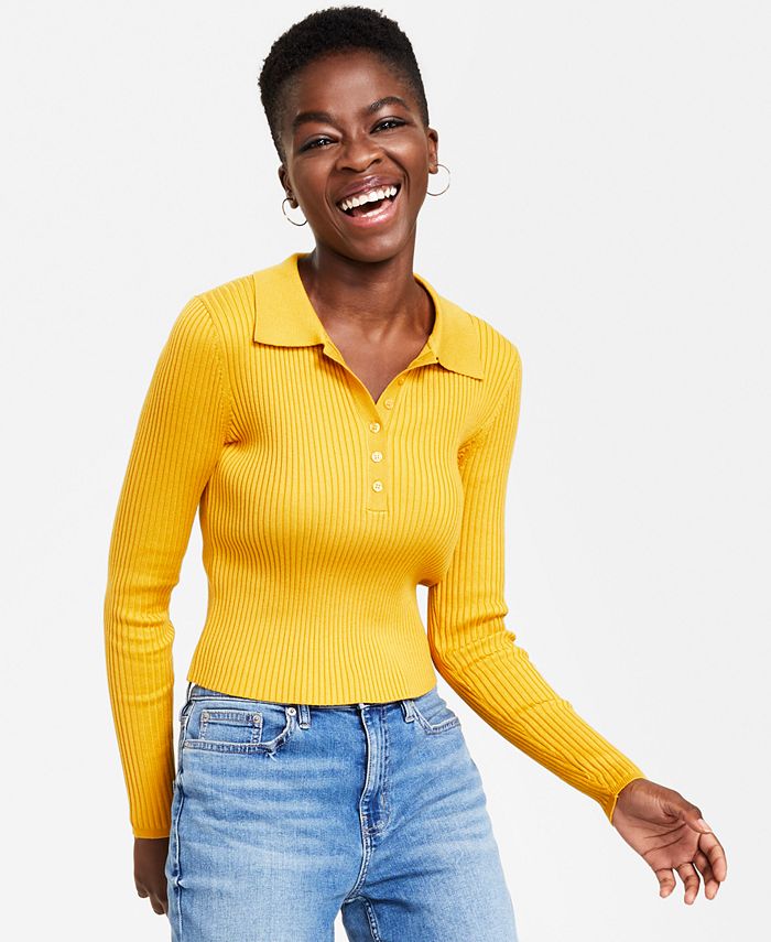 Calvin Klein Jeans Women's Ribbed Polo Shirt & Reviews - Tops - Juniors -  Macy's