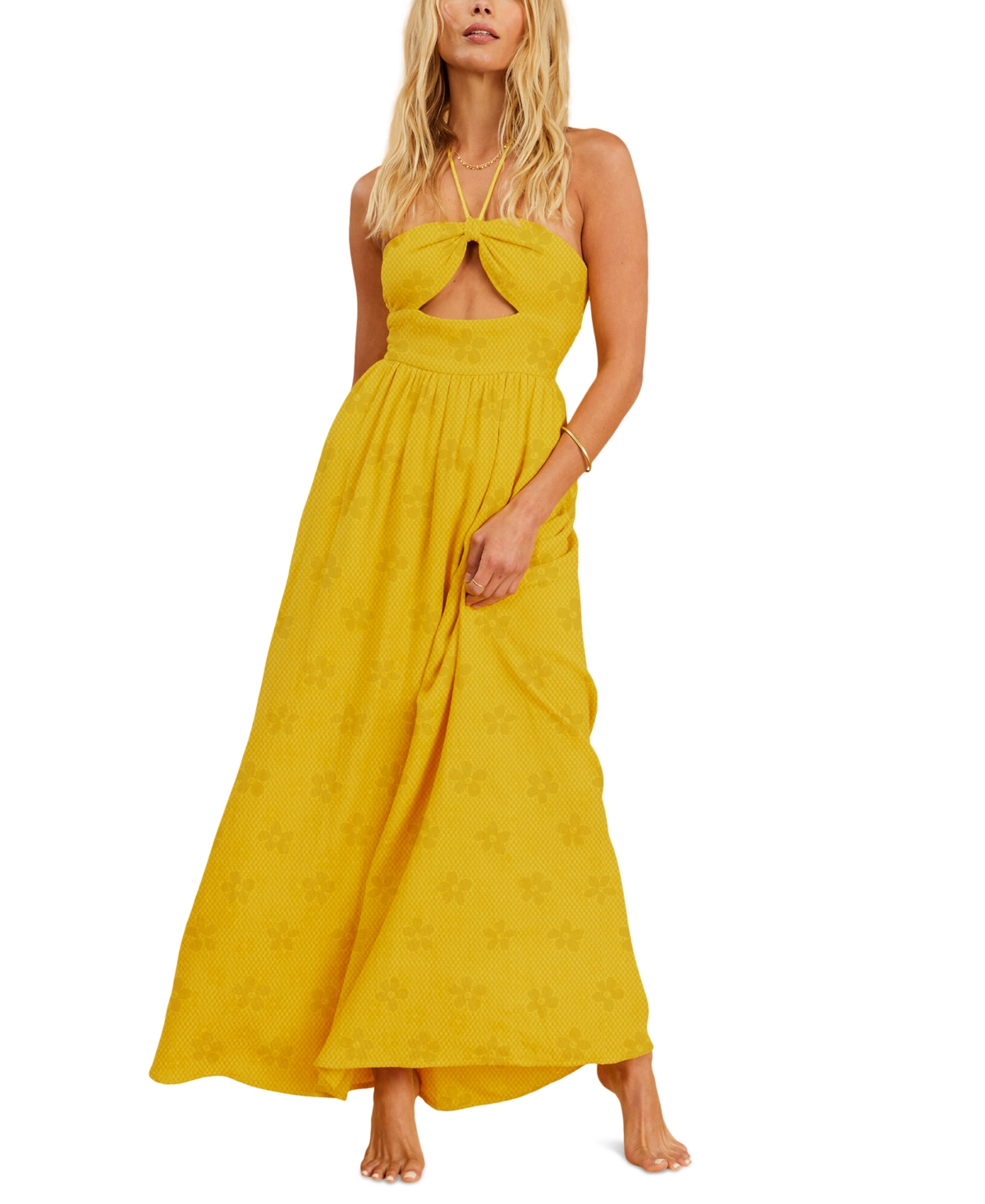 Juniors\' Dress Blonde Glow Sunset Maxi Printed | x Cotton Closet Smart Halter Salty The Billabong