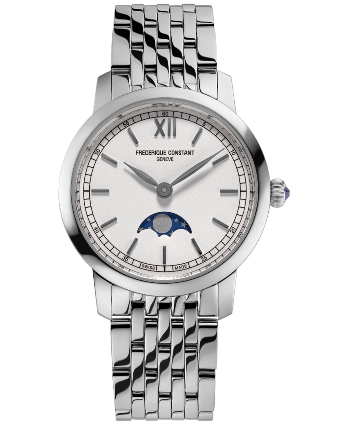 Women's Swiss Slimline Moonphase Stainless Steel Bracelet Watch 30mm - Silver-tone