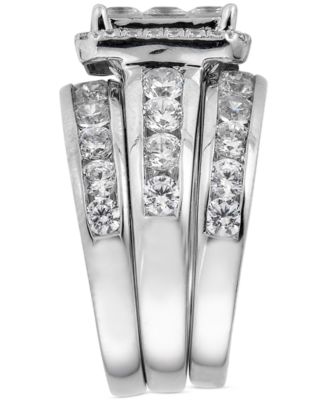 Diamond Emerald Shaped Cluster 3-Pc. Bridal Set (4 ct. t.w.) in 14k White Gold