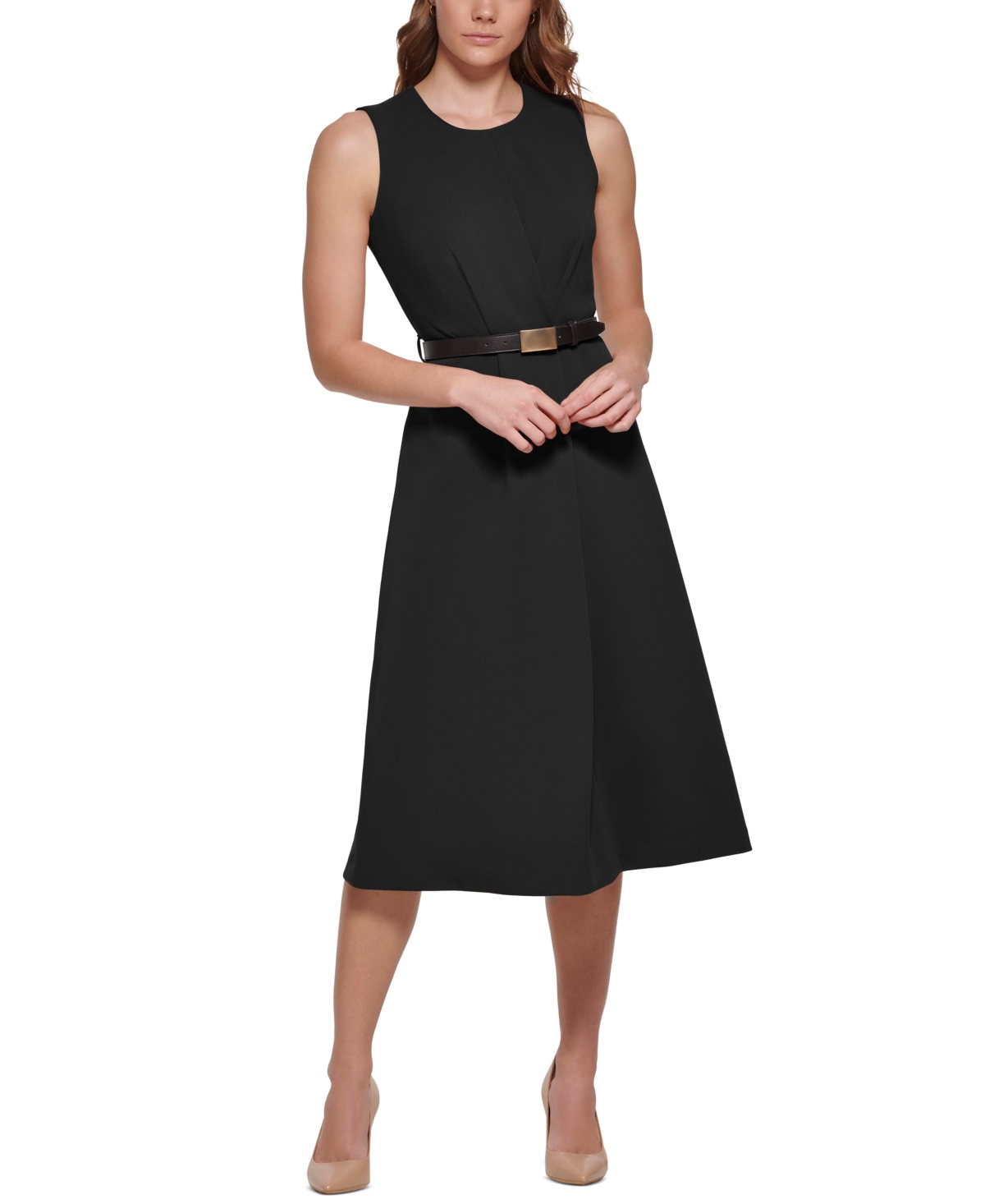 chinese dress ladies Calvin Klein Women's Sleeveless A-line Belted Midi Dress, Meadow, 12 at  Amazon Women's Clothing store main image 0