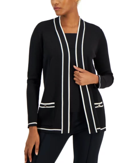 Petite Tipped Malibu Cardigan Sweater - Anne Black/ Anne White