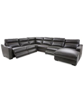Gabrine 6-Pc. Leather Sectional with 3 Power Headrests and Chaise, Created for Macy's