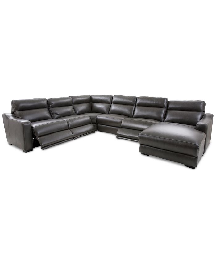 Furniture Gabrine 6Pc. Leather Sectional with 3 Power Headrests and