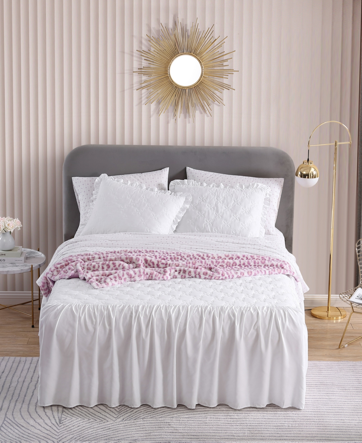 Betsey Johnson 3 Piece Solid Microfiber Bedspread Set, Full Bedding In White