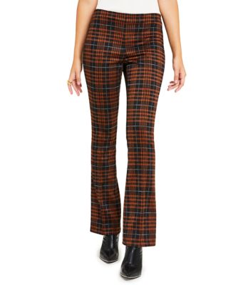 Bar III Women's Plaid Flare-Leg Pants, Created for Macy's Macy's