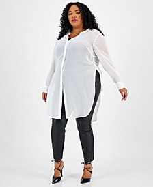 Plus Size Sheer Open-Side Tunic Shirt, Created for Macy's