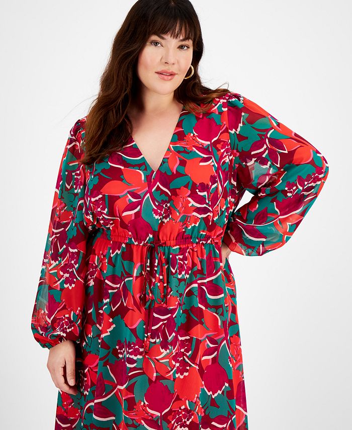 Bar III Plus Size FloralPrint LongSleeve Maxi Dress, Created for Macy