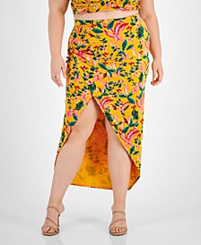 Plus Size Printed Crossover Midi Skirt, Created for Macy's