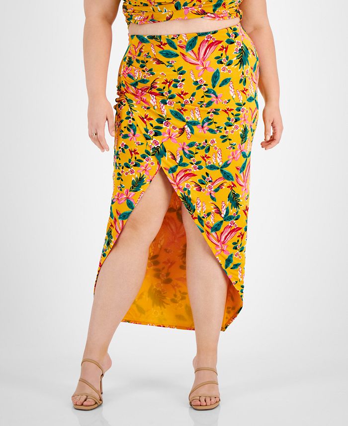 Bar III Plus Size Printed Crossover Midi Skirt Created for Macy s