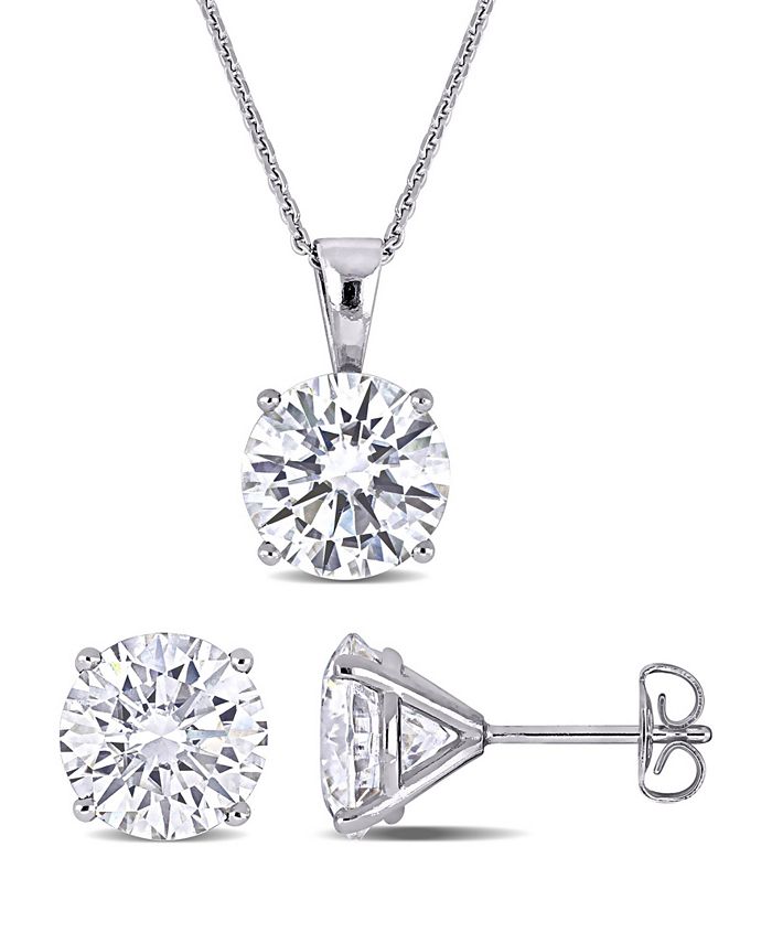 Macy's Moissanite in 14K Gold Solitaire Necklace and Stud Earrings Set ...