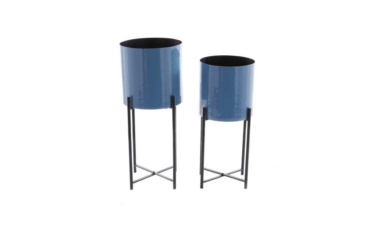 by Cosmopolitan Contemporary Planters with Stand, Set of 2 - Blue