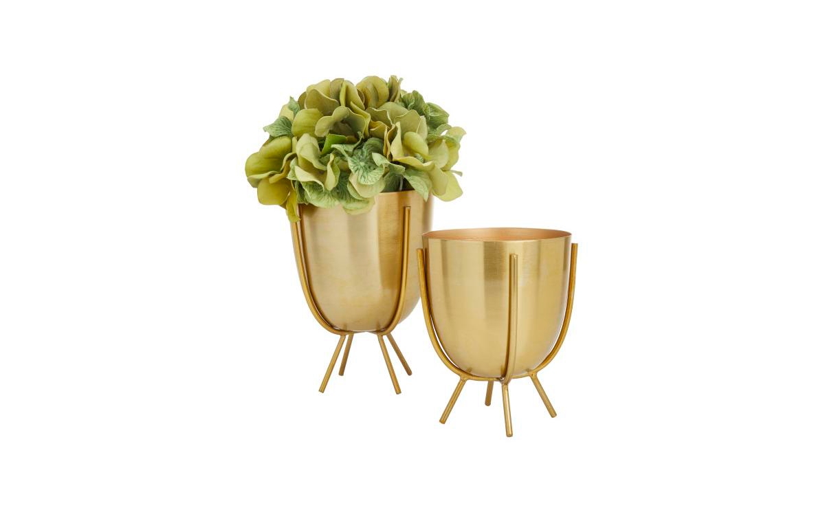 Cosmoliving By Cosmopolitan Contemporary Planters With Stand, Set Of 2 In Gold-tone