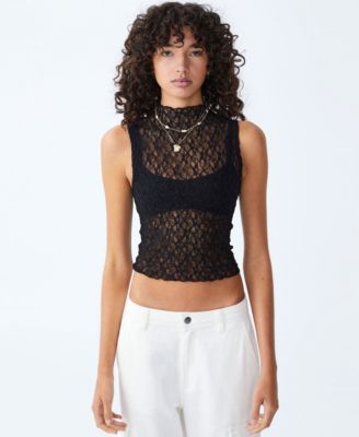 High neck lace tank top hotsell