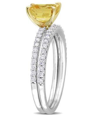 Sapphire and Diamond Bridal Ring Set in 14K White Gold