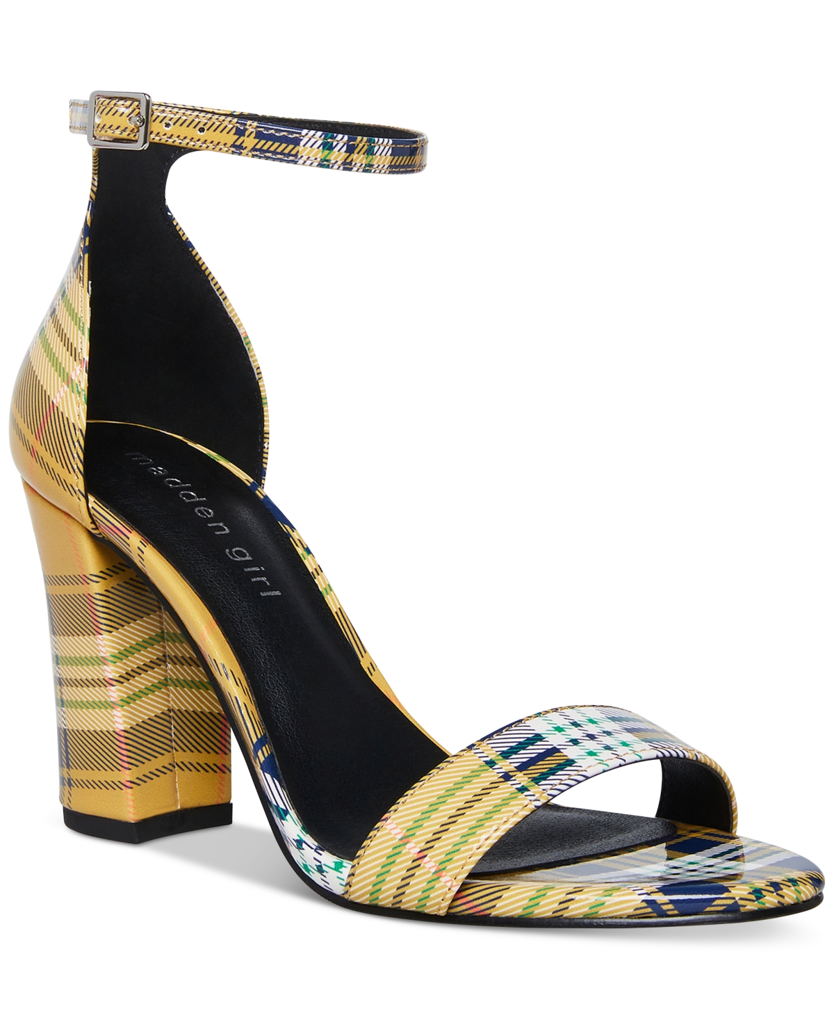 Madden Girl Bella Two piece Block Heel Sandals In Yellow Plaid ModeSens