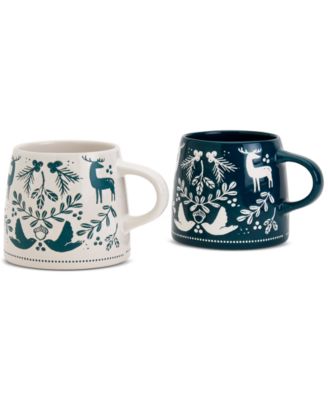 Tabletops Unlimited - Winter Forest White and Green Mug, Set of 2