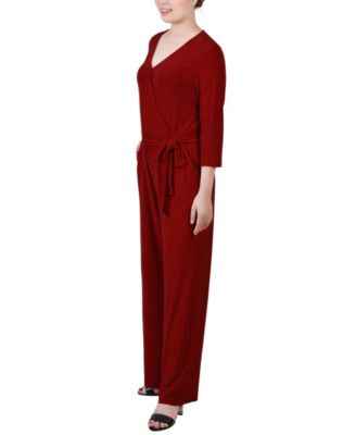 Women's 3/4 Sleeve Belted Jumpsuit