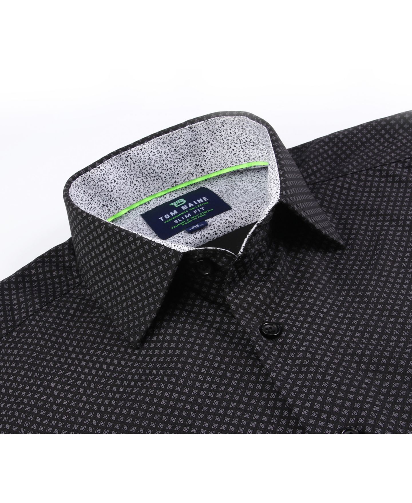 Мужская рубашка Tom Baine Slim Fit Performance Long Sleeve Geometric Dress Shirt, цвет: Чёрный — фото 3