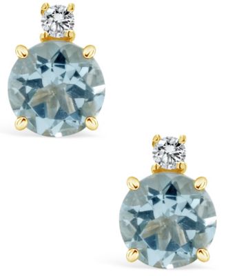 Aquamarine (1-1/2 ct. t.w.) and Diamond Accent Stud Earrings in 14K Yellow Gold