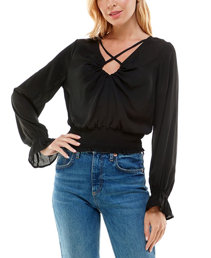 Ultra Flirt Juniors' Keyhole Peasant Blouse Macy's