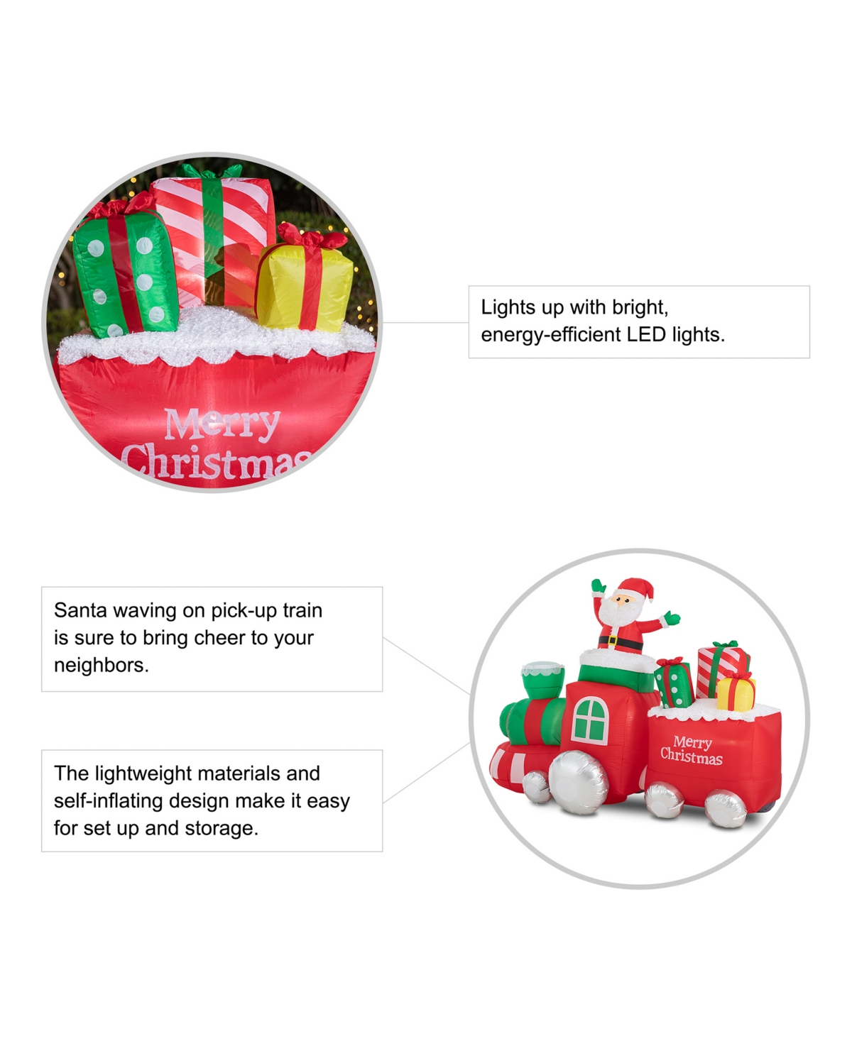 Glitzhome Lighted Inflatable Santa on Pick-Up Train Decor