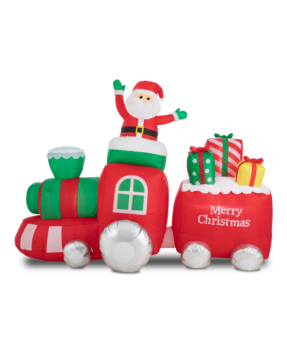 Glitzhome Lighted Inflatable Santa on Pick-Up Train Decor