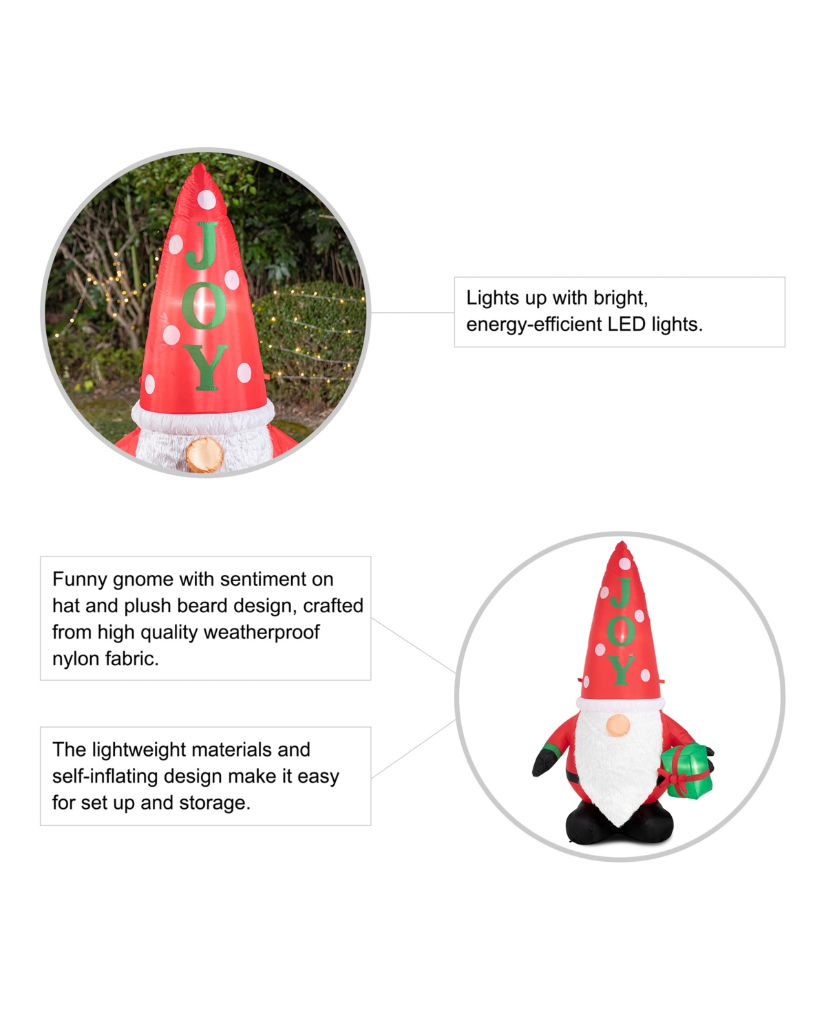 Glitzhome Lighted Inflatable Gnome Decor