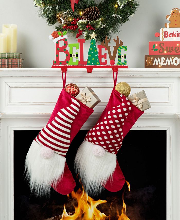 Glitzhome 14.5" Wooden Metal Believe Christmas Stocking Holder Macy's