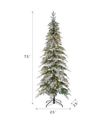 7.5' Pre-Lit Flocked Pencil Spruce Artificial Christmas Tree with 350 Warm White Lights