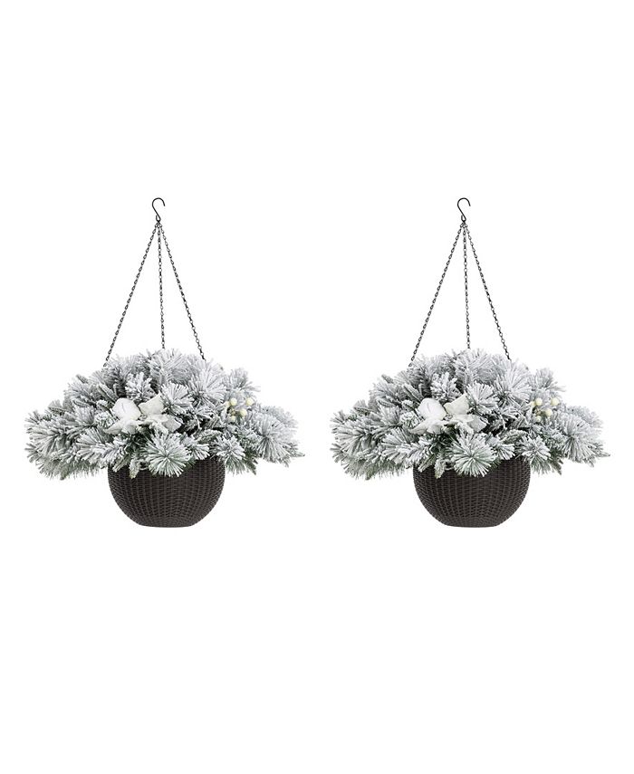 Glitzhome 24" PreLit Snow Flocked Christmas Artificial Pine Poinsettia