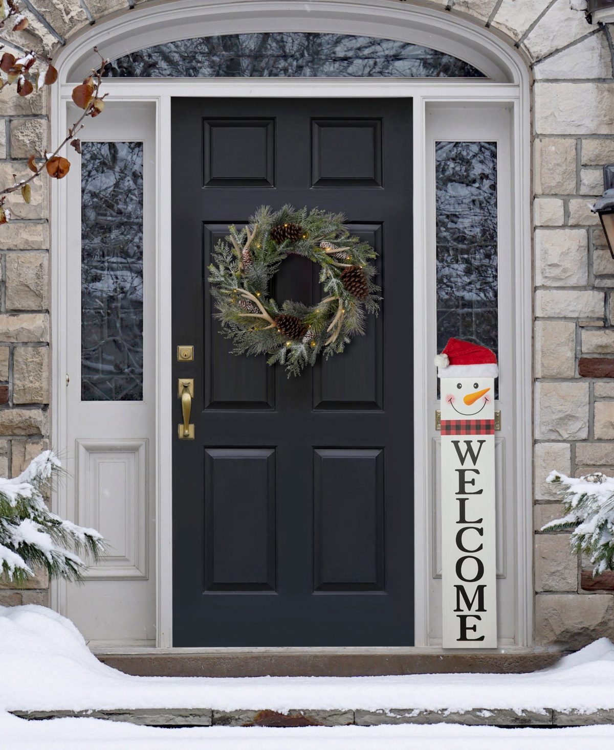 Glitzhome Reversible Wooden Hohoho and Snowman Porch Sign
