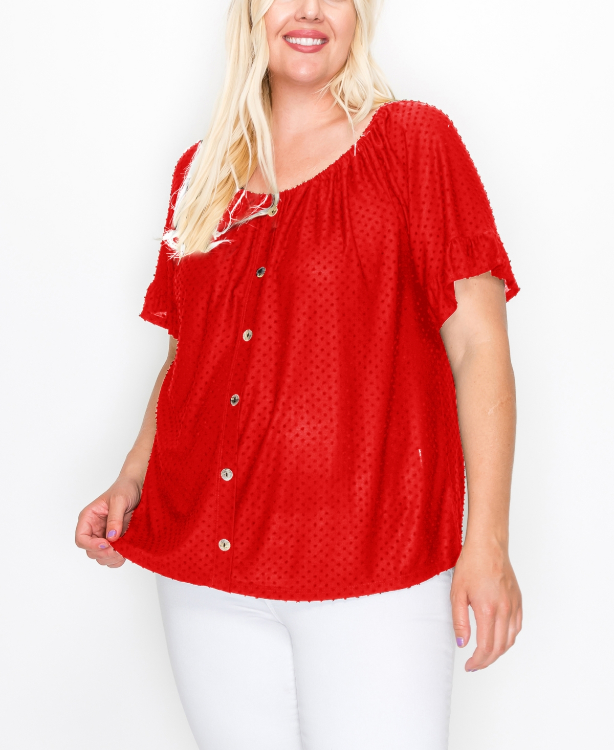 Plus Size Swiss Dot Jersey Top - Red