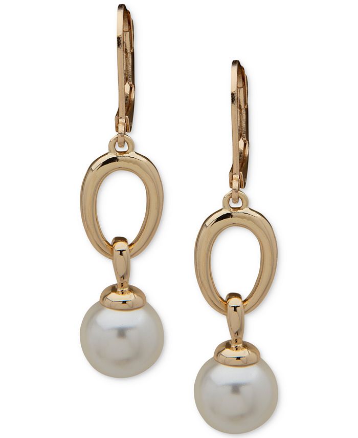 Anne Klein GoldTone Oval & Imitation Pearl Drop Earrings Macy's