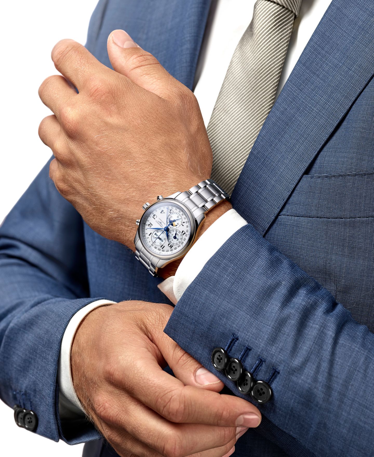 Мужские часы Longines Swiss Automatic Chronograph Master Stainless Steel Bracelet Watch 42mm — фото 3