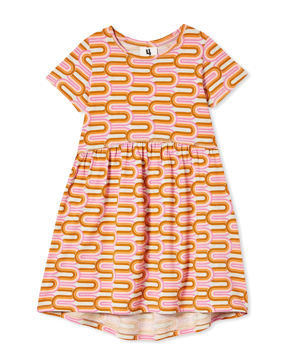 Cotton On Toddler Girls Freya Short Sleeve Dress In Oatmeal Marle/rainbow Wave