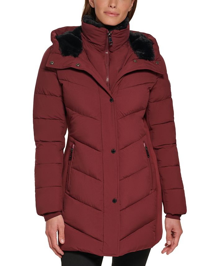 Introducir 63+ imagen calvin klein women’s faux-fur-lined hooded puffer coat