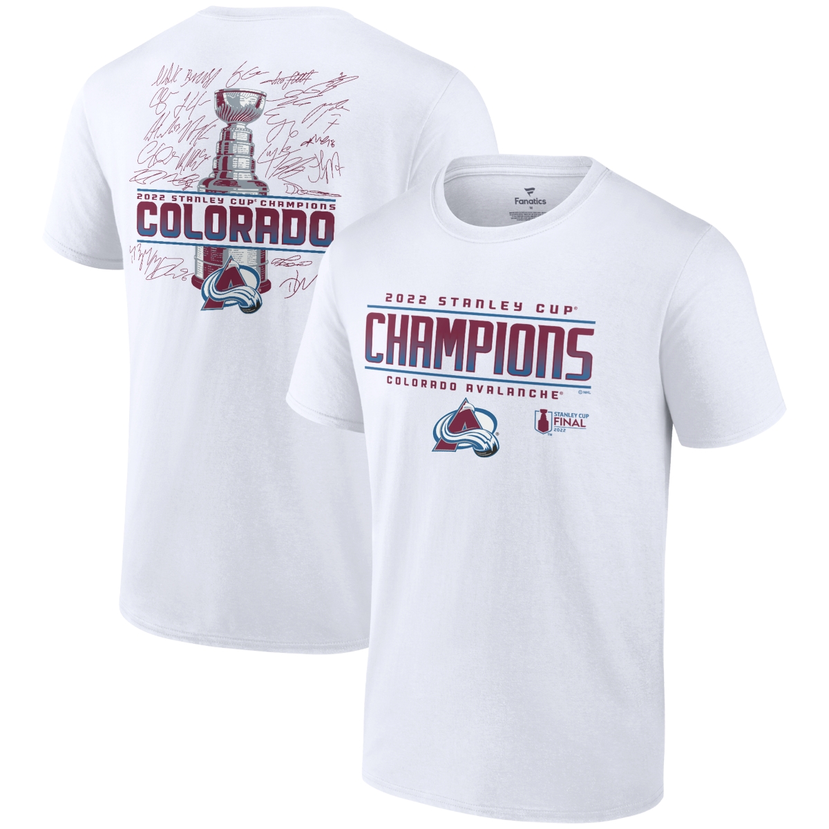 Shop Fanatics Men's White Colorado Avalanche 2022 Stanley Cup Champions Signature Roster T-shirt