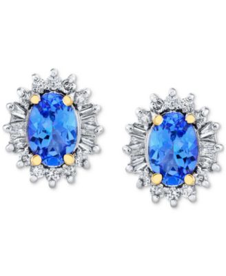 Tanzanite (1 ct. t.w.) & Diamond (1/4 ct. t.w.) Halo Stud Earrings in 10k Gold