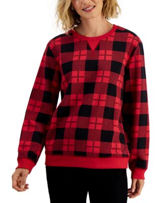 Karen Scott Petite Lovely Plaid Fleece Sweatshirt, Created for Macy's ...