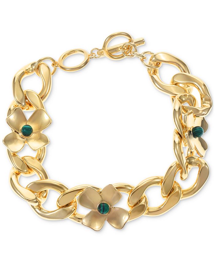 Alfani Gold Tone Stone Flower Chain Link Bracelet Created for