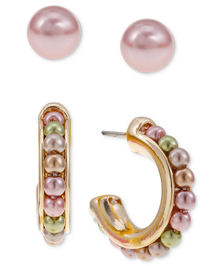 Charter Club GoldTone 2Pc. Set Colored Imitation Pearl Stud & CHoop