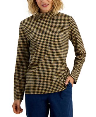 Women's Houndstooth-Print Mock-Neck Top, Created for Macy's