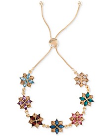 Gold-Tone Multicolor Mixed Stone Flower Slider Bracelet, Created for Macy's